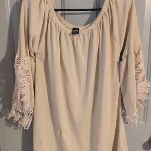 Elegant Cream Blouse with Lace Sleeves
